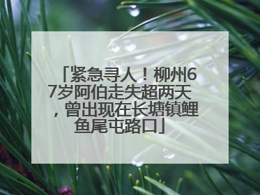 紧急寻人！柳州67岁阿伯走失超两天，曾出现在长塘镇鲤鱼尾屯路口