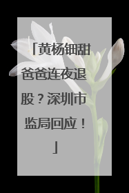黄杨钿甜爸爸连夜退股？深圳市监局回应！